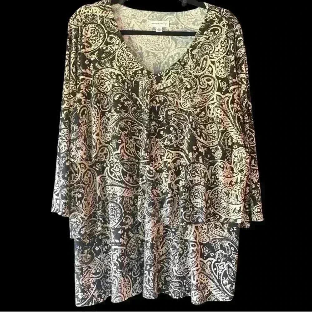 Susan Graver Multicolor Paisley V-Neck Blouse